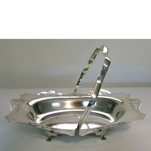 Vintage Silver Plated Basket w/ Handle Made in ENGLAND, E.P.N.S Hard Soldered